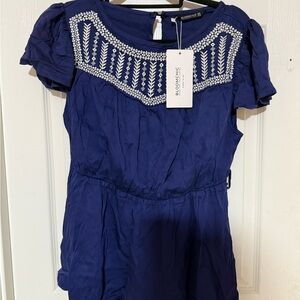BloomChic Navy Embroidered Blouse